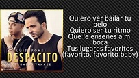 Letra de Despacito (ft. Daddy Yankee) de Luis Fonsi - YouTube