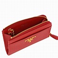 PRADA: wallet in Saffiano leather with logo | Wallet Prada Women Red ...