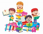 Happy School Kids On Big Books Learning 1219722 Download Free Vectors ...