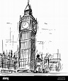Sketch de dibujos animados de Big Ben Torre del Reloj en Londres ...