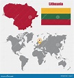 Mapa De Lituania En Un Mapa Del Mundo Con El Indicador De La Bandera Y ...