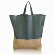Celine Vertical Bi-Cabas Green Khaki Two Tone Tote Bag