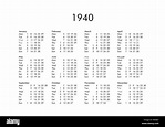 Calendario del año 1940 Fotografía de stock - Alamy