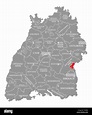 Ulm county red highlighted in map of Baden Wuerttemberg Germany Stock ...