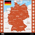 The detailed map of the Germany with regions or states and cities ...