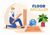 Floor Installation Cartoon Illustration with Repairman, Laying ...
