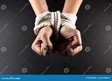 Female Hands Bound in Bondage with Rope Stock Image - Image of criminal ...