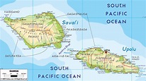 Large detailed physical map of Samoa with cities, roads and airports ...
