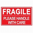 Printed Labels - "FRAGILE PLEASE HANDLE WITH CARE" - White on Red - 500 ...