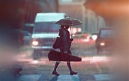 Download Umbrella Violin Rain Anime Original 4k Ultra HD Wallpaper