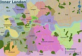Karte und plan die 32 bezirke (boroughs) und stadtteile von London