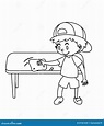 Little Boy Wiping Table Coloring Page Stock Illustration - Illustration ...