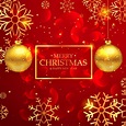 amazing red merry christmas greeting card with hanging golden ba ...