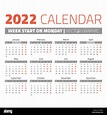 Simple calendario del año 2022 Imagen Vector de stock - Alamy