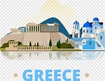 Acrópolis y cúpula azul en la ilustración de grecia, atenas santorini ...