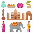 Índia coleção definida com símbolos tradicionais do país, viajar para a ...