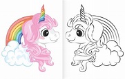 Libro para colorear con dibujos animados de unicornio y arco iris ...