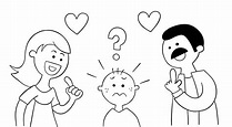 dibujos animados de mamá y papá le preguntan a su hijo cuál le gusta ...