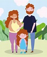 familia feliz padres con hija pequeña personaje de dibujos animados ...