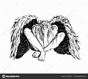 Fallen Angel Black Wings Sitting Floor Mystic Dark Fantasy Ink — Stock ...