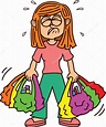 Girl Carrying Heavy Shopping Bags Cartoon Character. Vector ...