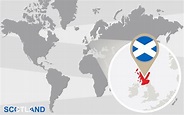 Mapa mundial con escocia ampliada. bandera y mapa de escocia. | Vector ...