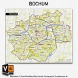 Bochum Stadtplan Stadtbezirke Stadtteile Topographie Vektorkarte