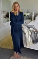 Dressing Gown | Women's Blue Superfine Merino Wool Dressing Gown with ...