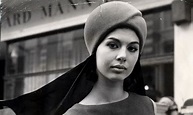 "Model Linda Keith in a helmet-style hat with scarf, 1963." | Hat fashion, 60s fashion women, Model