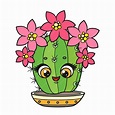 Lindos cactus de dibujos animados con variación de color de flores para ...