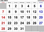 July 2013 Calendars for Word, Excel & PDF