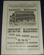 1887 Illustrated Advertisement for Samuel Brooks Improved Machinery by ...