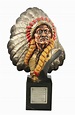 Bronze Sitting Bull Bust Statue On Marble Base.