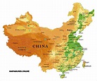 ⊛ Mapa de China ·🥇 Político & Físico Imprimir | Colorear | Grandes