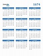 1674 Calendar (PDF, Word, Excel)