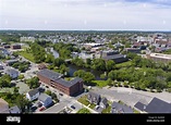 Lowell historic downtown aerial view in Lowell, Massachusetts, USA ...