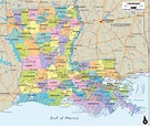 Map of Louisiana - with cities, towns and counties, also with outlined ...