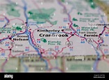 Cranbrook British Columbia Canada shown on a road map or Geography map ...