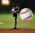 Jugador lanzador lanzando una pelota, en un estadio de béisbol. | Foto ...