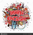 Aprende inglés como concepto educativo y de viaje. Aprender ilustración ...