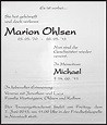 Marion Ohlsen : Traueranzeige : Flensburger Tageblatt