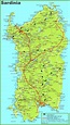 Large detailed map of Sardinia with cities, towns and roads