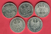 Bundesrepublik Deutschland, Germany FRG 43 x 5 DM Gedenkmünzen Lot ...