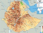 Large detailed physical map of Ethiopia with all roads, cities and ...