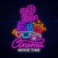 Bright neon cinema sign with movie camera 1213210 Vector Art at Vecteezy