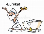 Archimedes Eureka swimming bath cartoon illustration. Funny Greek , # ...