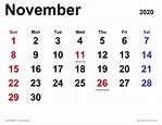 November 2020 Calendar | Templates for Word, Excel and PDF