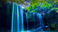 Nabegataki Falls waterfall in forest, Oguni, Kumamoto, Kyushu island ...