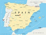 Spain political map with the capital Madrid, national borders, most ...