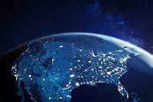 USA from space at night with city lights showing American cities in ...